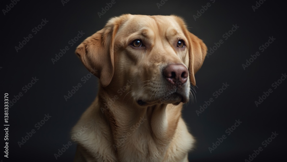 Portrait of a charming Labrador retriever - studio image, set against black background. Portrait of a charming Labrador retriever - studio image, set against black background.