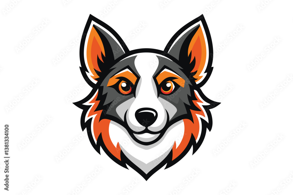 Naklejka premium Mascot Style Dog Head with Orange Accent on White Backdrop
