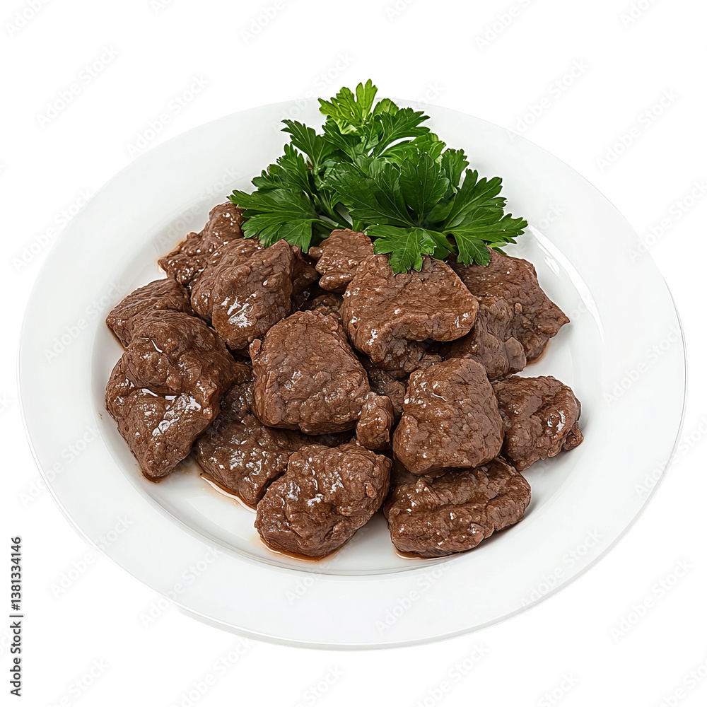 cooked ground bison served on white plate, front view
cooked ground bison served on white plate, front view