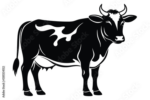 Holstein Cow Silhouette Design with Horns and Udder 