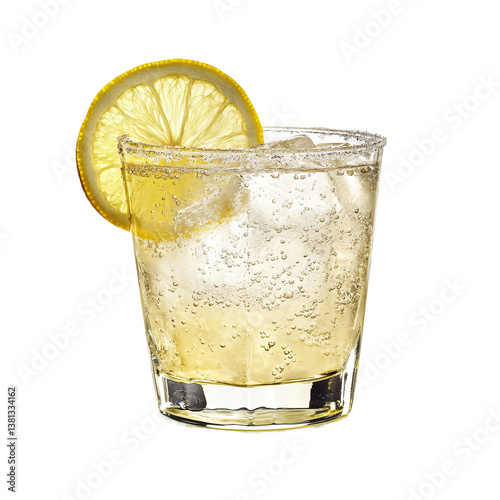 margarita drink in a tumbler, fizzy, garnished with fresh lime

