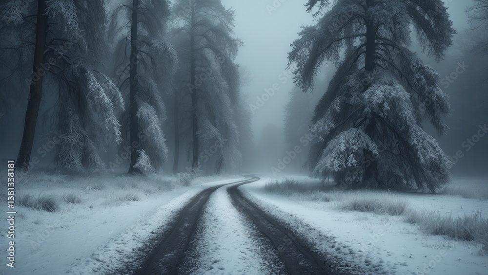 Obraz premium Landscape with a rut road winding through a forest.