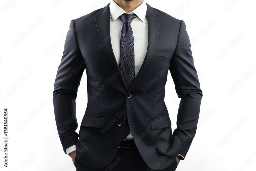 Man in Business Suit Standing with Hands in Pockets Isolated on White Man in Business Suit Standing with Hands in Pockets Isolated on White