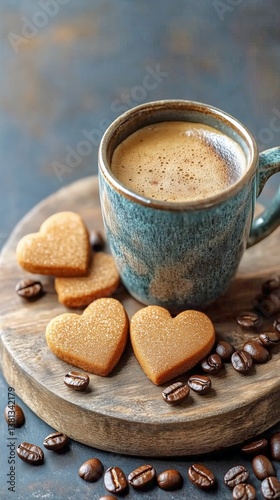 Heart-shaped Cookies and Coffee on a Wooden Board With Coffee Beans