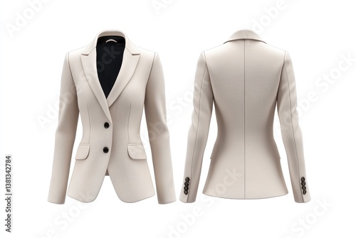 Elegant Cream Business Suit Displayed Front and Back for Online Fashion