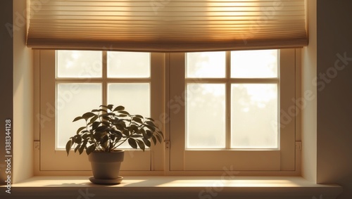 Pleated blinds XL, beige shade, featuring a 50mm fold detail showcased in an interior window opening. Contemporary privacy shades positioned halfway up on the windows.