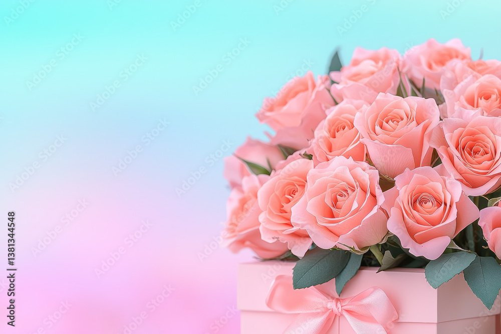 A vibrant yet soft photograph of a bouquet of roses with lush petals, paired with a beautiful A vibrant yet soft photograph of a bouquet of roses with lush petals, paired with a beautiful