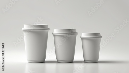 Blank take away coffee cups in large, medium, and small sizes on an isolated background packaging template mockup collection with clipping path.