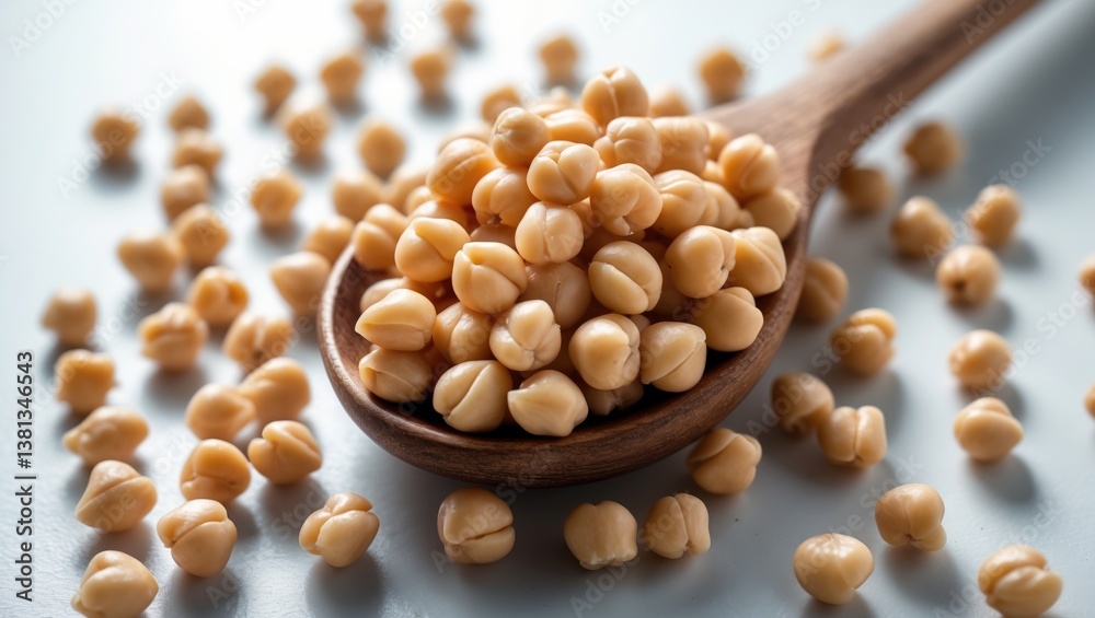 boiled chickpeas in a wooden spoon on a background. boiled chickpeas in a wooden spoon on a background.