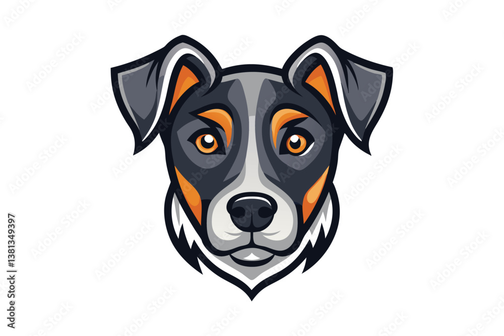 Fototapeta premium Dog Face Mascot Isolated, Cartoon Head on White Background, Animal Emblem