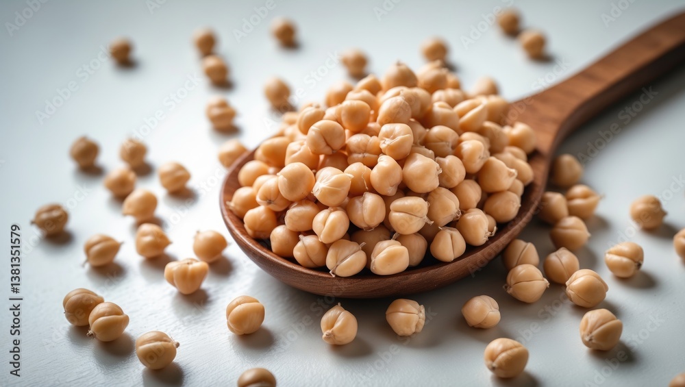 boiled chickpeas in a wooden spoon placed on a surface boiled chickpeas in a wooden spoon placed on a surface