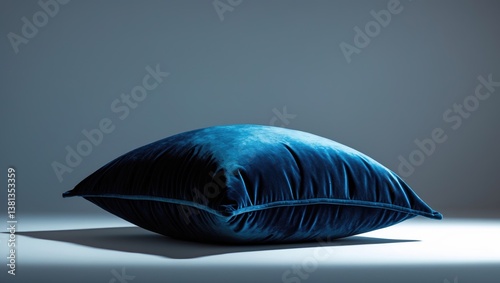 Blue velor fabric pillow, isolated on a background.