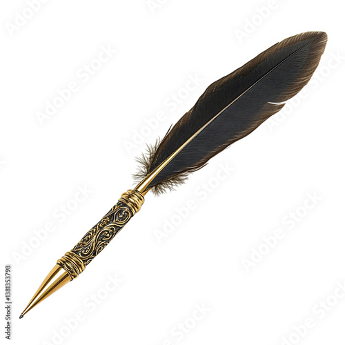 Elegant feather quill pen isolated on white background