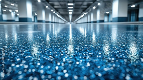 Reflective Blue Parking Garage Floor