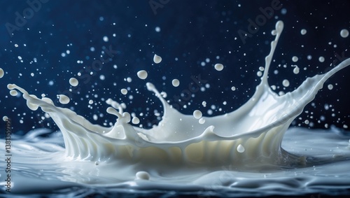 milk splash against a blue backdrop