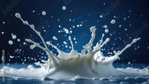 Milk splash on a blue backdrop