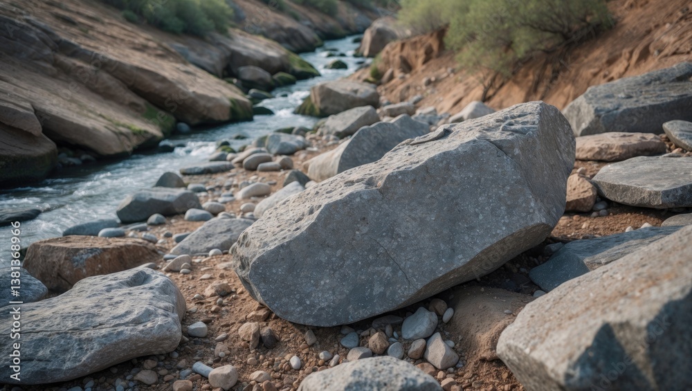 Naklejka premium Natural stones positioned on rough terrain highlighting the unrefined beauty of nature's elements.