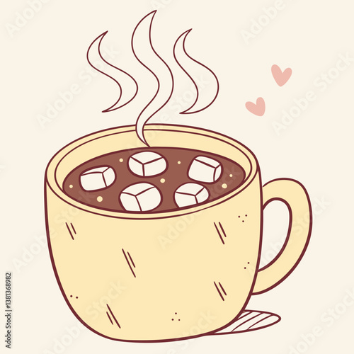 A steaming mug of hot chocolate with marshmallows