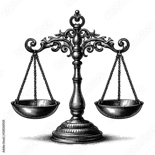zodiac sign libra, Vintage balance scale illustration in monochrome style  