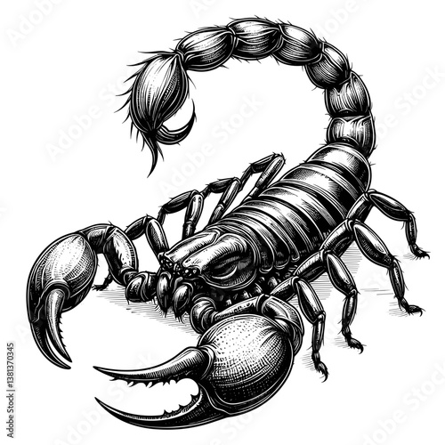 zodiac sign scorpio, Intricate black and white illustration of a scorpion  
