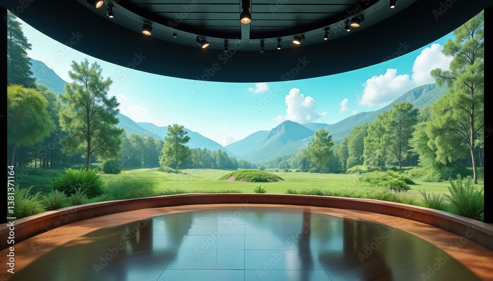Fototapeta premium Scenic Mountain Landscape in Modern Indoor Setup 