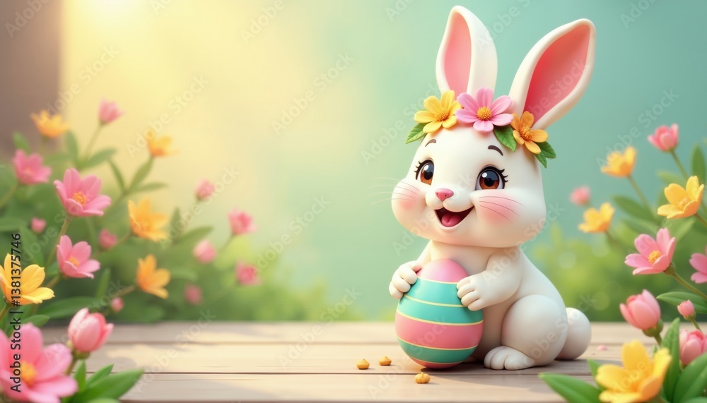 Fototapeta premium Easter Bunny Holding Egg Featuring Playful Character Design And Whimsical Details For Festive Branding And Seasonal Storytelling, AI Generated