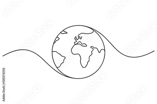 Minimal One Line Earth Drawing with Wavy Path Global Travel and Connection Concept for Environment and World Unity Illustration