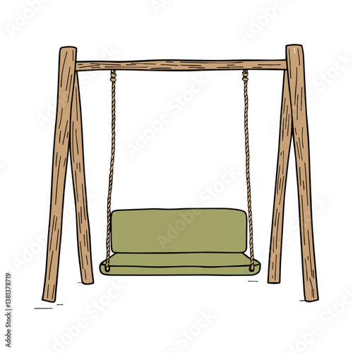  flat vector illustration of A swing with a forest green seat and a light moss green seat
