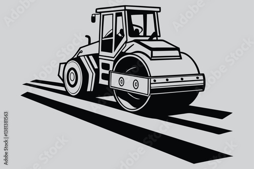 Heavy duty dump truck, tractor, and bulldozer vector illustration with vehicle and transportation icons