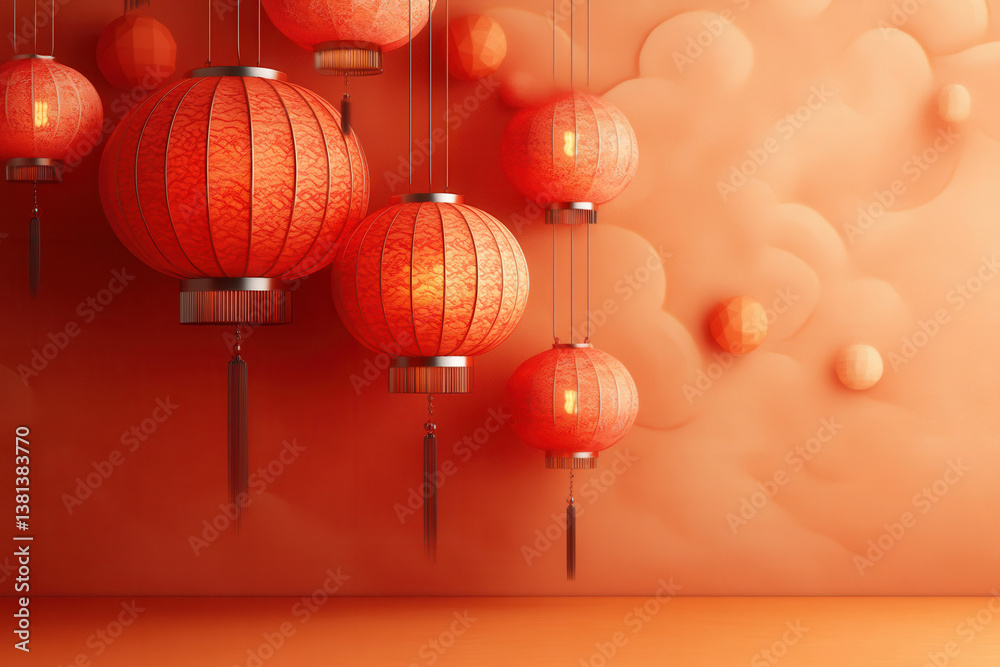 Obraz premium Colorful Chinese lanterns create a festive atmosphere for celebrations in traditional design