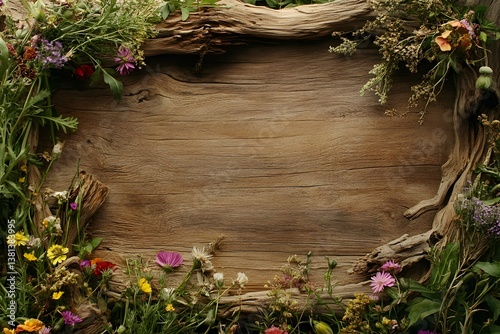 Floral Wreath on Wood Greeting Card: A Touch of Nature and Warmth