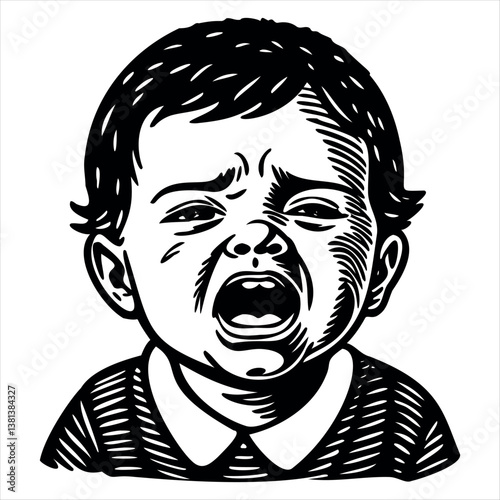 A Baby Crying  Silhouette Vector White Background