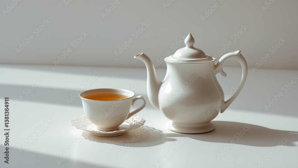 Fototapeta premium Cup of tea alongside a teapot
