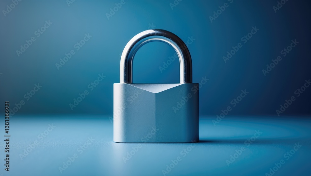 Metal padlock with a frosted appearance, symbolizing security, placed against a blue background. Metal padlock with a frosted appearance, symbolizing security, placed against a blue background.