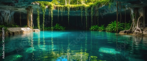 Obraz na płótnie Beautiful cenote featuring clear waters and suspended roots. w salonie