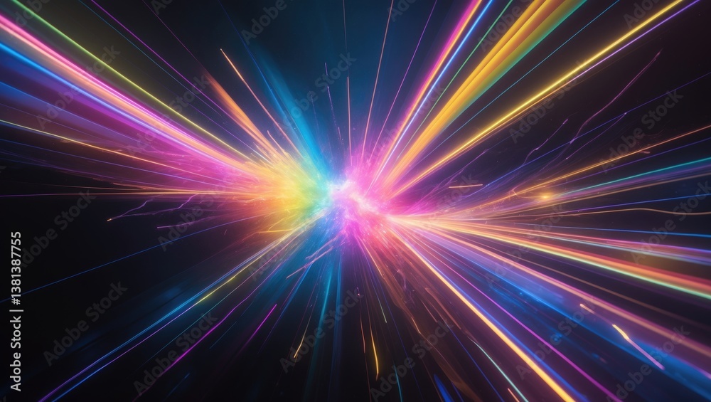 Obraz premium Colorful glow light flare spark texture. Rays on dark abstract background.