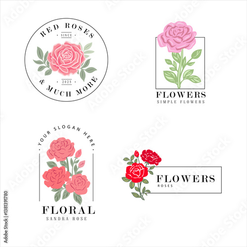 Logo or icon flower set design template. Vector rose flowers collection for business.