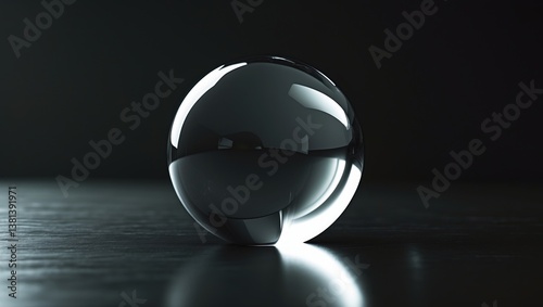Crystal glass ball sphere transparent on a dark backdrop.
