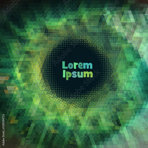 Eye mosaic. Green background mosaic. hand drawing. Not AI, Vector illustration