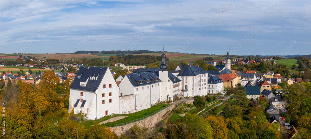 Aerial view of Wildenfels castle in Germany