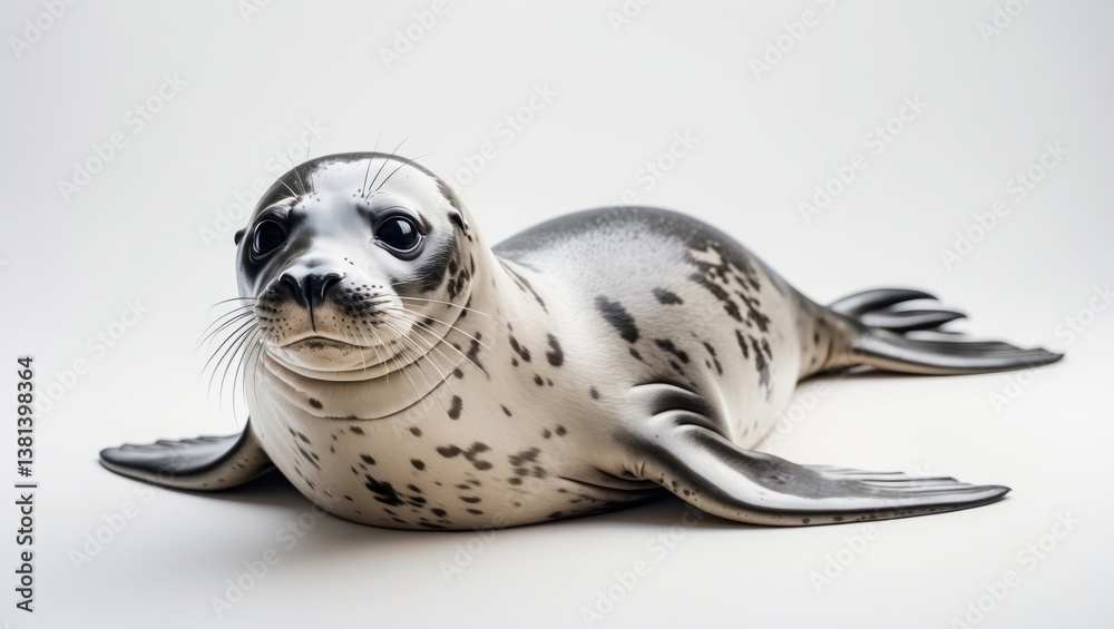 Common seal resting, Phoca vitulina, 8 months old, positioned on white background. Common seal resting, Phoca vitulina, 8 months old, positioned on white background.