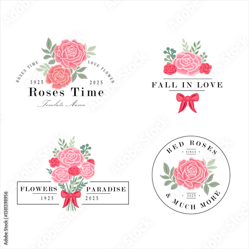 Logo or icon flower set design template. Vector rose flowers collection for business.
