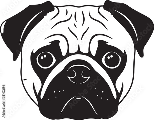 Pug Face Cute Icon Vector Black


