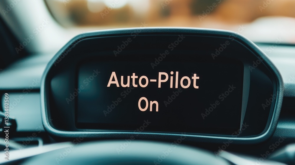 Obraz premium Auto Pilot On Close up View of Car Dashboard Display Showing Activated Autopilot System
