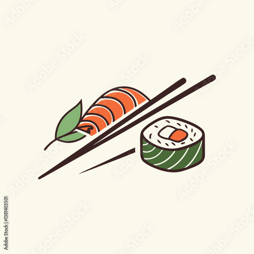 Restaurant sushi with chopsticks logo template