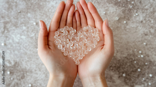 Wallpaper Mural Heart Shaped Silica Gel Beads in Hands  Close Up Torontodigital.ca