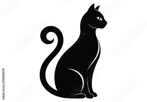 big tail cat silhouette isolated on white background