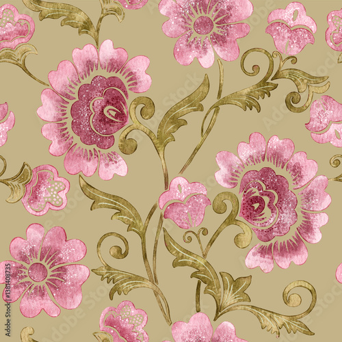 Fototapeta Naklejka Na Ścianę i Meble -  Flower watercolor seamless pattern element. Elegant texture for backgrounds, wallpapers, textile, wrapping.