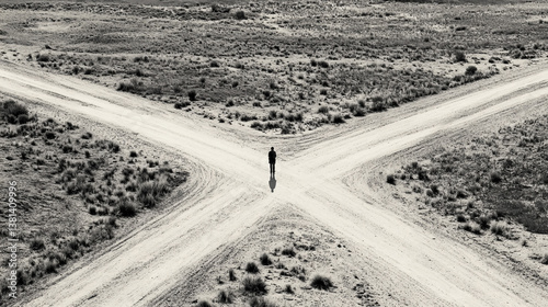 Wallpaper Mural Solitary Figure at Crossroads  Desert Landscape  Black and White Photo Torontodigital.ca