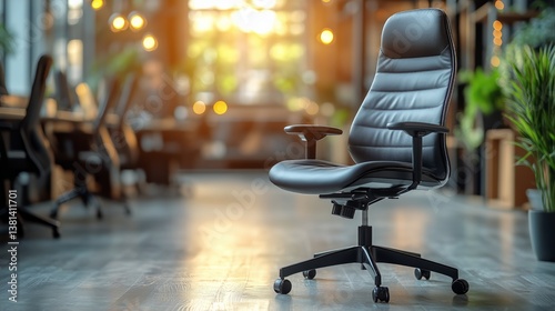 Modern Ergonomic Chair in a Brightly Lit Office Space During Late Afternoon